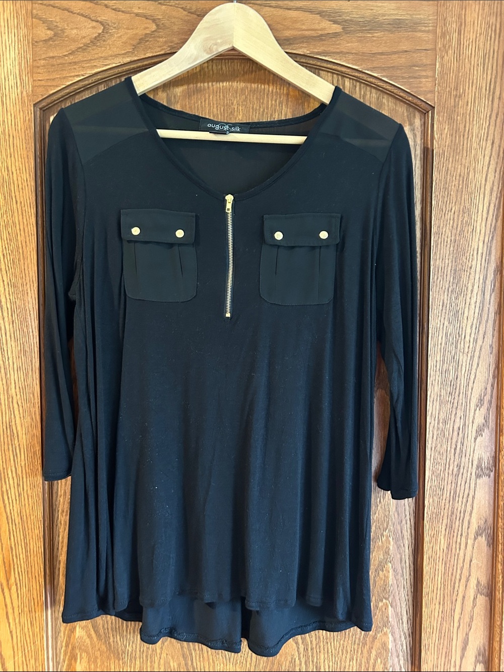 Black Long Sleeve Zip Pocket Tunic Top